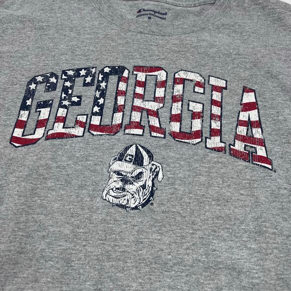 Champion Mens Gray UGA Georgia Bulldogs Stars and Stripes Logo T-Shirt Sz M - Picture 2 of 9